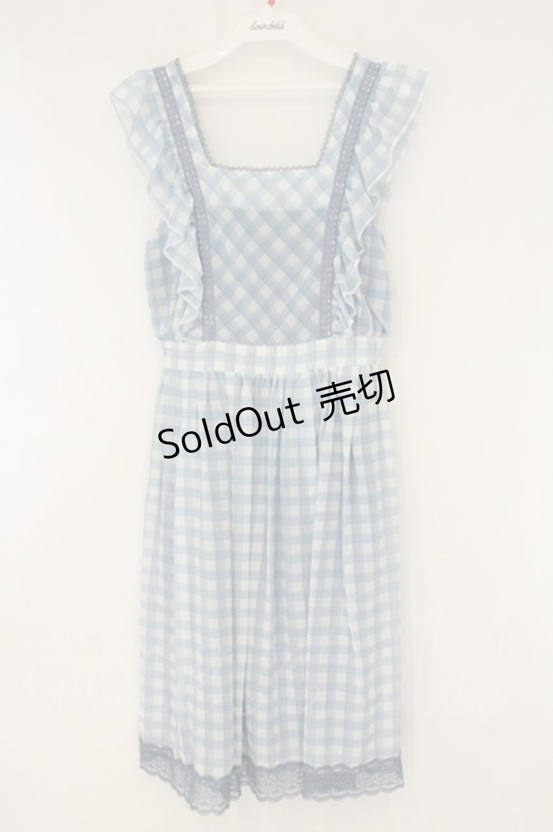 画像1: axes femme POETIQUE / チェックシフォンエプロンワンピース M ブルー O-26-07-26-1019-AX-OP-OW-OS (1)