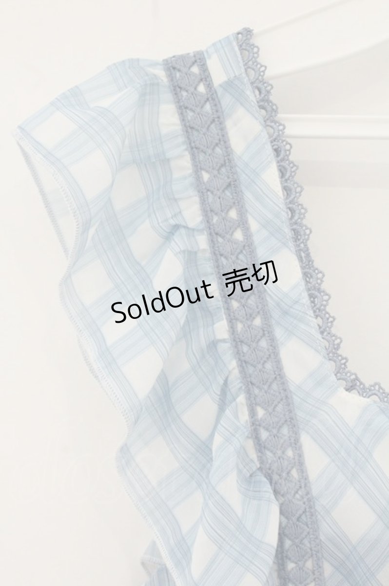 画像2: axes femme POETIQUE / チェックシフォンエプロンワンピース M ブルー O-26-07-26-1019-AX-OP-OW-OS (2)