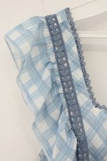 画像2: axes femme POETIQUE / チェックシフォンエプロンワンピース M ブルー O-26-07-26-1019-AX-OP-OW-OS (2)