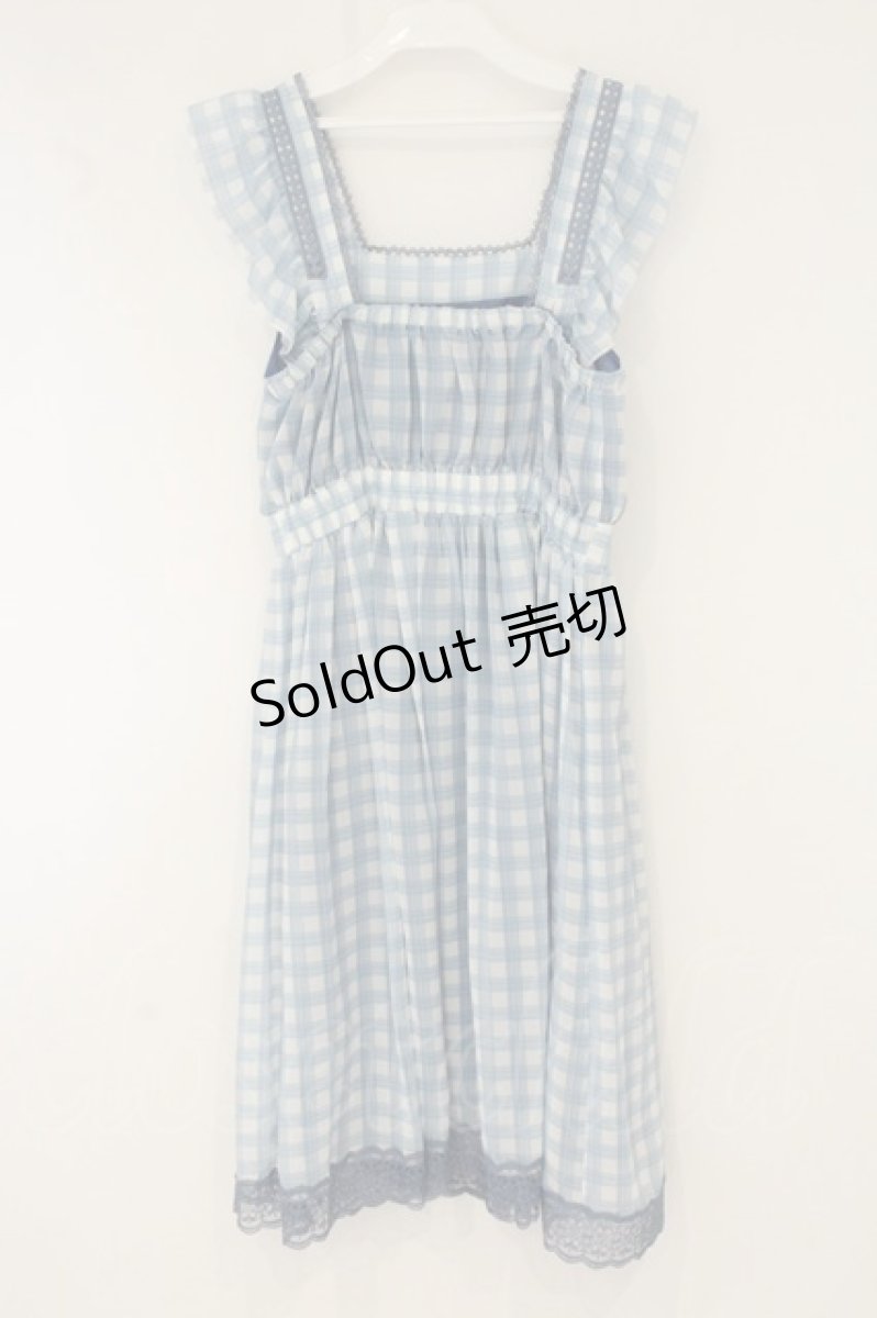 画像3: axes femme POETIQUE / チェックシフォンエプロンワンピース M ブルー O-26-07-26-1019-AX-OP-OW-OS (3)