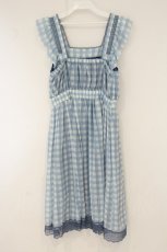 画像3: axes femme POETIQUE / チェックシフォンエプロンワンピース M ブルー O-26-07-26-1019-AX-OP-OW-OS (3)