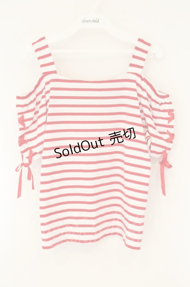 画像1: LIZ LISA / ボーダーオフショルTシャツ  シロ×アカ O-26-07-28-008-LO-TO-IG-OS (1)