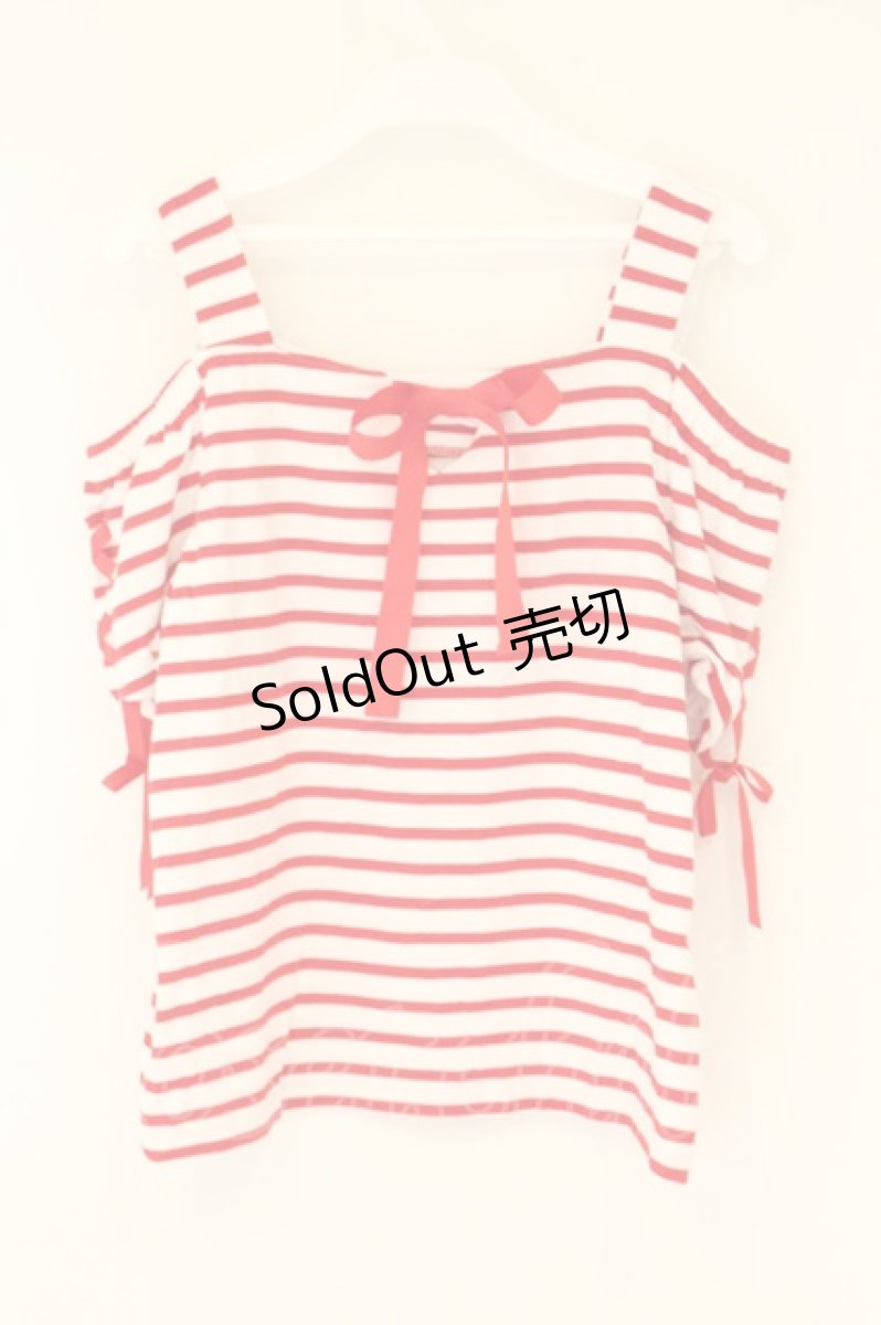 画像3: LIZ LISA / ボーダーオフショルTシャツ  シロ×アカ O-26-07-28-008-LO-TO-IG-OS (3)