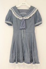 画像1: Secret Honey / デニムライクセーラーワンピース  ブルー O-26-07-28-090-CA-OP-IG-OS (1)