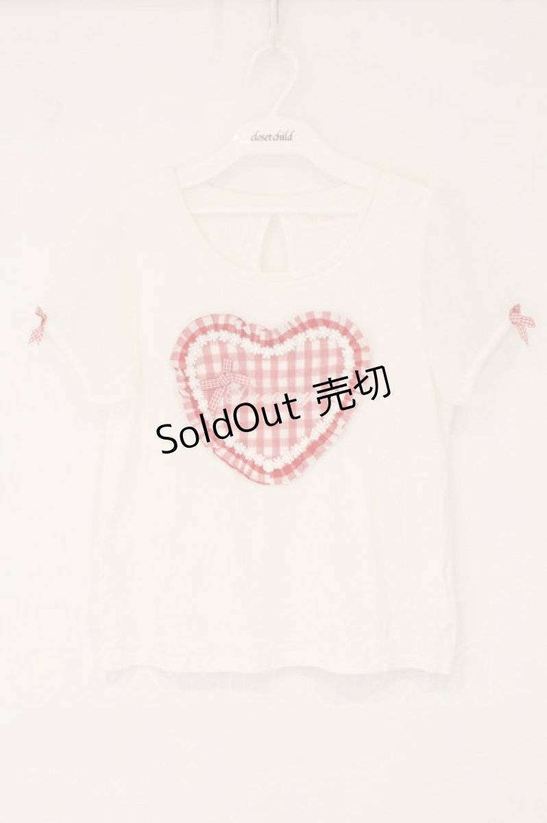 画像1: LIZ LISA / ハートギンガムパフTシャツ  シロ×アカ O-26-07-28-014-LO-TO-IG-OS (1)