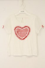 画像1: LIZ LISA / ハートギンガムパフTシャツ  シロ×アカ O-26-07-28-014-LO-TO-IG-OS (1)