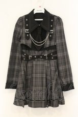 画像1: DearMyLove / ジャケット風チェーンネクタイベルトプリーツワンピース M クロチェック O-26-07-30-007-GO-OP-OW-OS (1)
