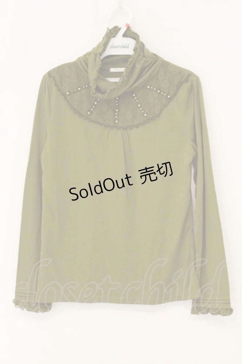 画像1: axes femme / レース切り替えハイネックカットソー M グリーン O-26-07-30-079-AX-TO-OW-ZI (1)