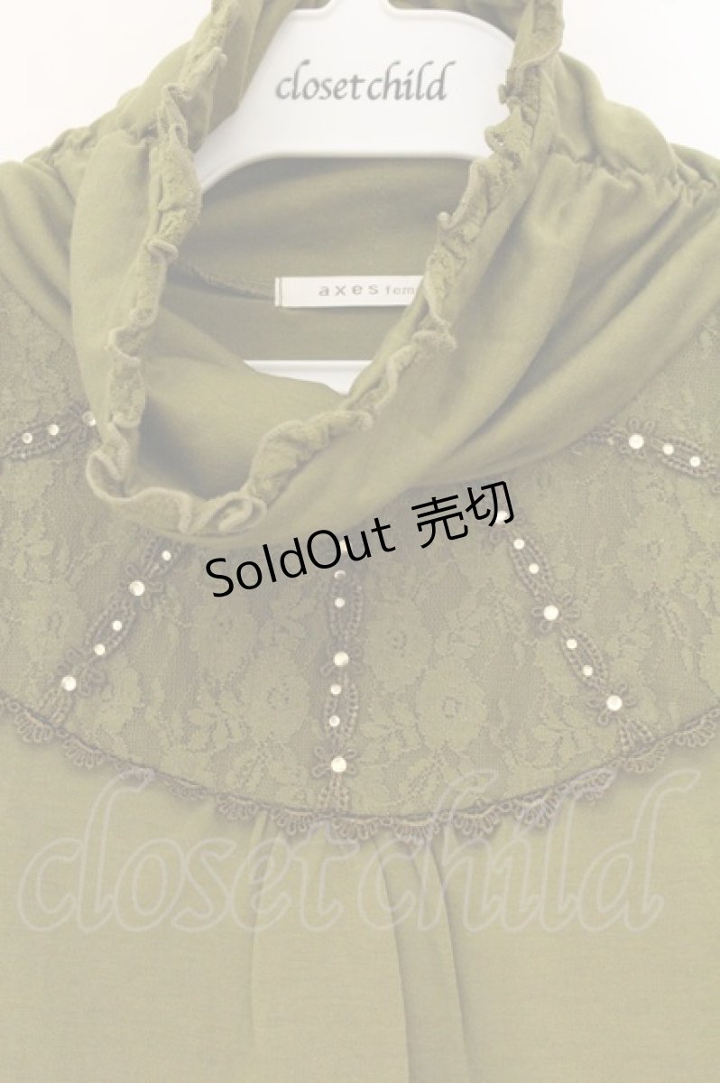 画像2: axes femme / レース切り替えハイネックカットソー M グリーン O-26-07-30-079-AX-TO-OW-ZI (2)