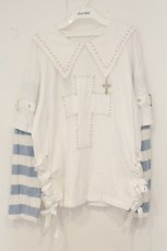 画像1: DearMyLove / 十字架スタッズストライプワンピース M~L シロ×サックス O-26-07-30-010-GO-OP-OW-OS (1)