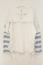 画像4: DearMyLove / 十字架スタッズストライプワンピース M~L シロ×サックス O-26-07-30-010-GO-OP-OW-OS (4)