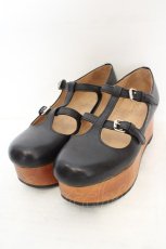 画像1: Jane Marple / ウッドソール2ストラップシューズ S(約23cm クロ O-26-07-31-051-JM-SH-IG-OS (1)