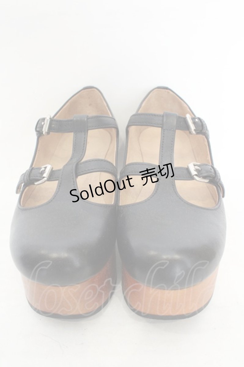画像2: Jane Marple / ウッドソール2ストラップシューズ S(約23cm クロ O-26-07-31-051-JM-SH-IG-ZT0805N (2)