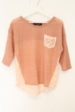 画像1: TRALALA / レース切り替えラメチェックニット  サーモンピンク O-26-08-01-1058-LO-TO-IG-OS (1)