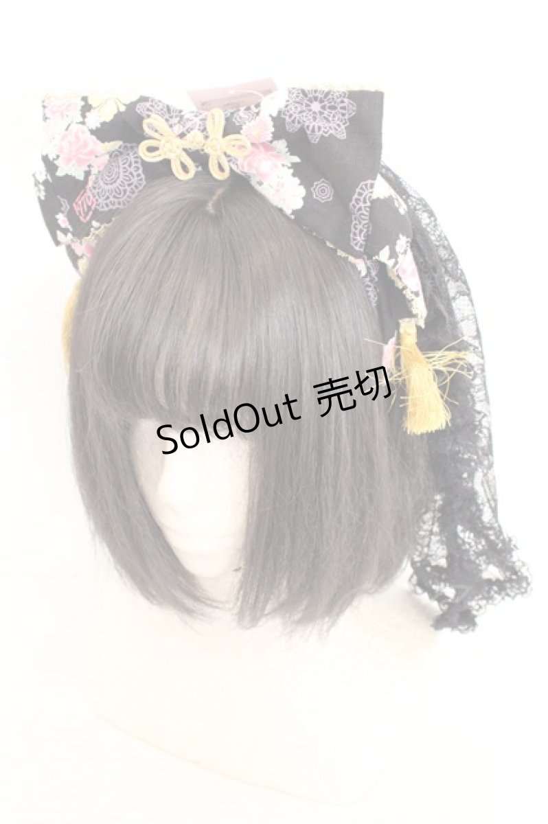 画像1: metamorphose / 花鹿の万華鏡ミニヴェール付リボンカチューシャ  クロ O-26-08-02-075-ME-AC-IG-OS (1)