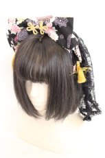 画像1: metamorphose / 花鹿の万華鏡ミニヴェール付リボンカチューシャ  クロ O-26-08-02-075-ME-AC-IG-OS (1)