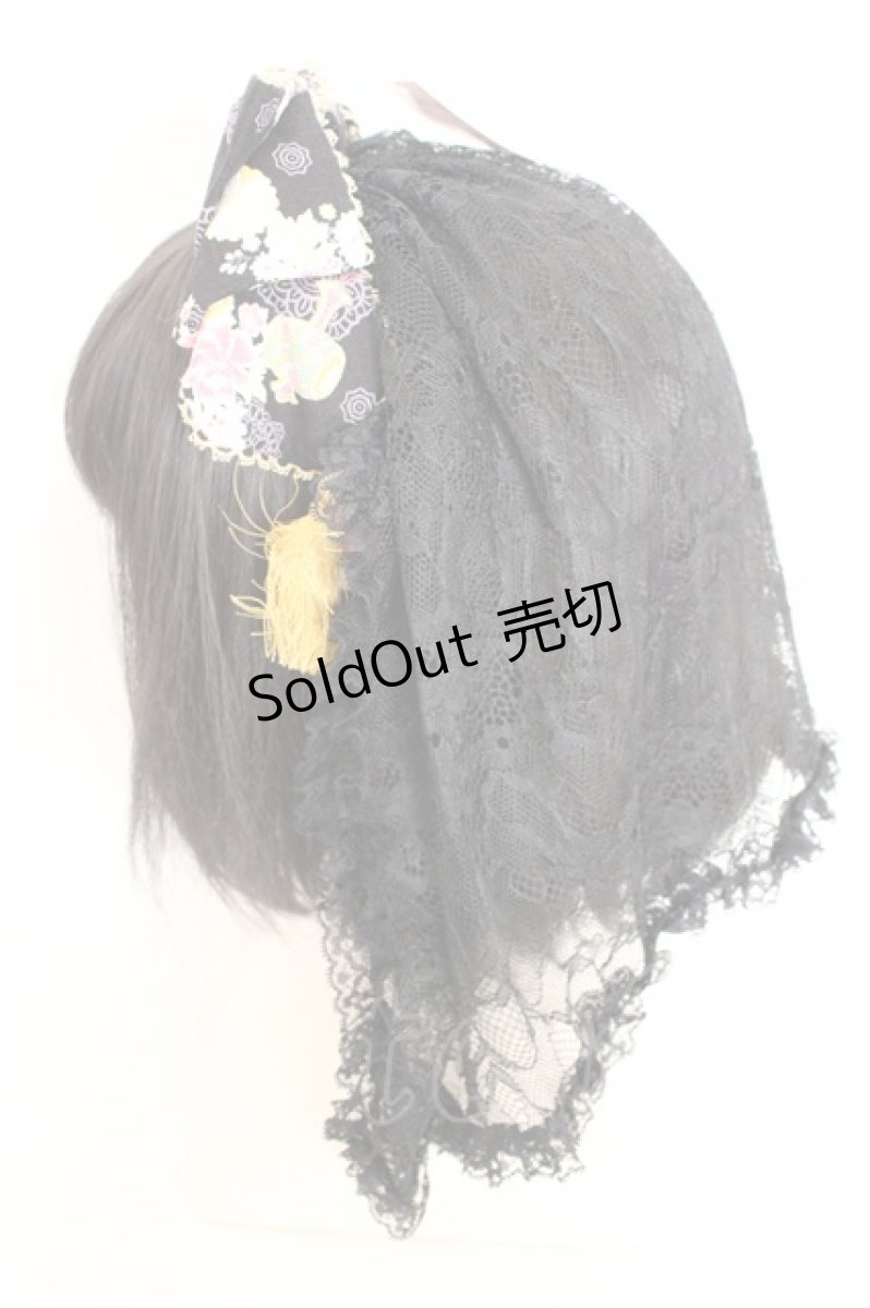 画像2: metamorphose / 花鹿の万華鏡ミニヴェール付リボンカチューシャ  クロ O-26-08-02-075-ME-AC-IG-OS (2)