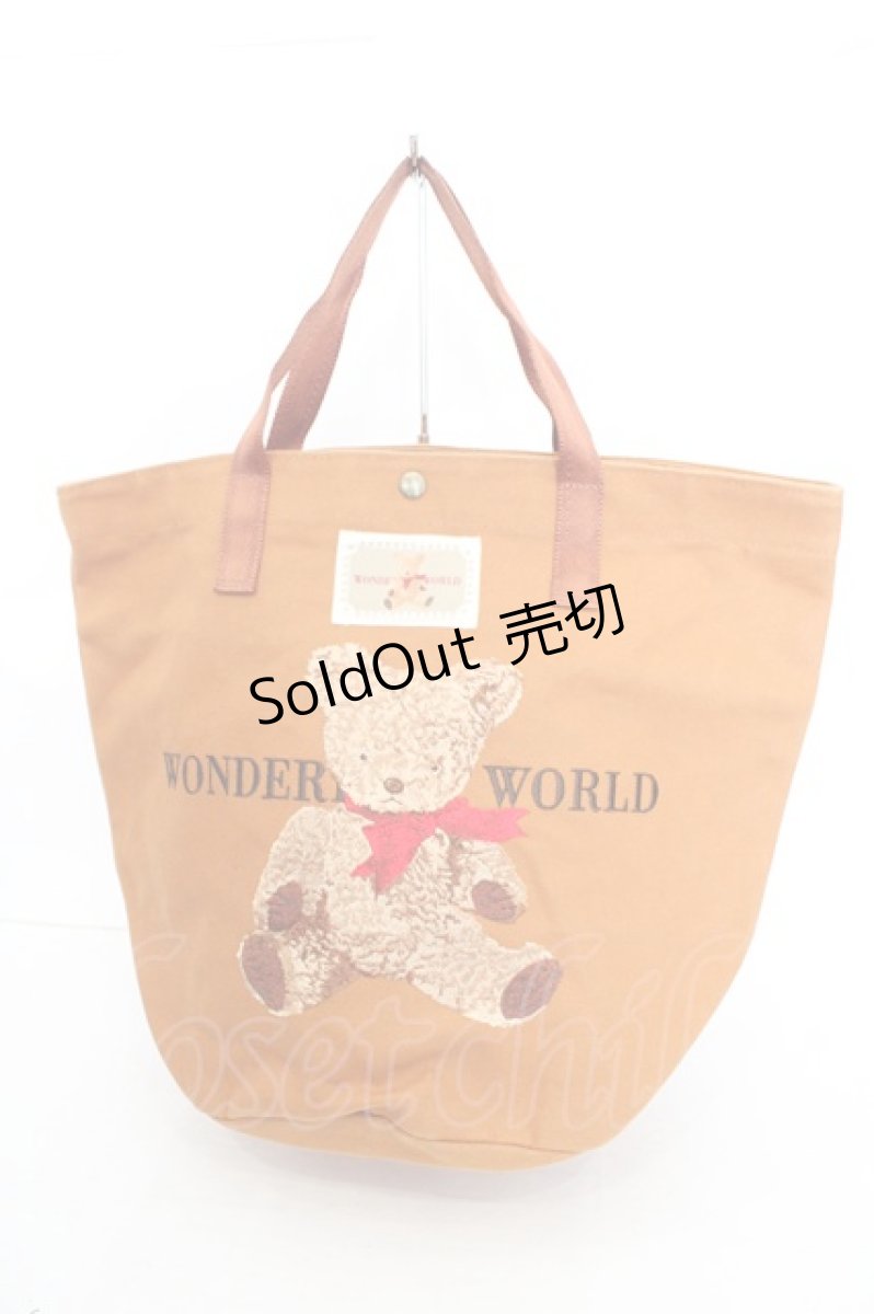 画像1: WONDERFUL WORLD / くま刺繍キャンバスバッグ  キャメル O-26-08-02-1045-LO-BG-IG-OS (1)