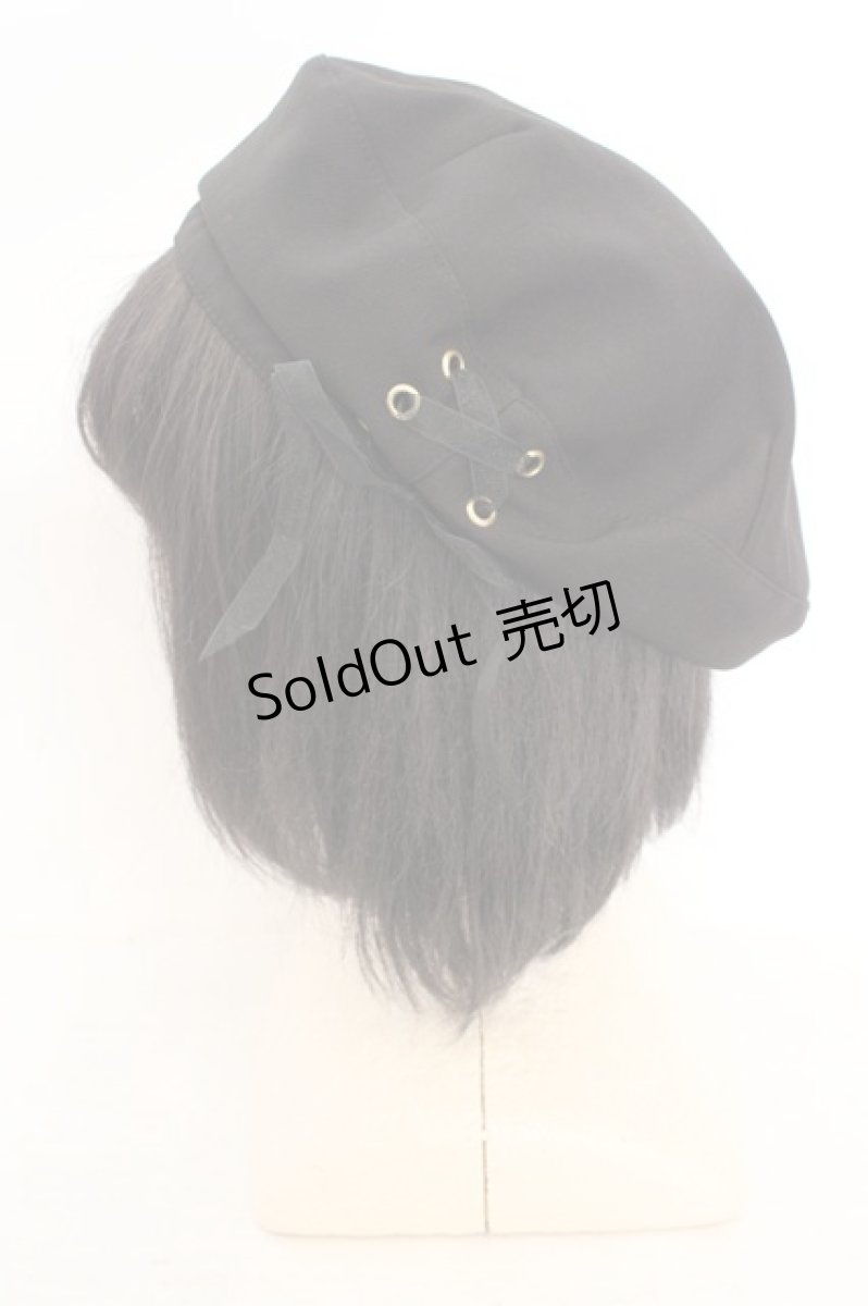 画像2: axes femme / オーガンジーレースアップベレー帽 57.5cm クロ O-26-08-02-1003-AX-AC-OW-ZT727 (2)
