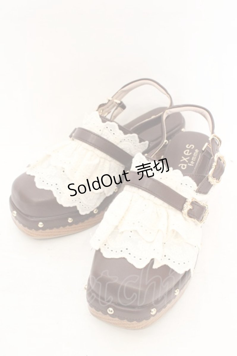 画像1: axes femme / ベルト使いレースフリルサボ M ブラウン O-26-08-02-1025-AX-SH-OW-OS (1)