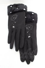 画像1: axes femme / 猫刺繍手袋 21-23cm クロ O-26-08-02-010-AX-ZA-IG-OS (1)
