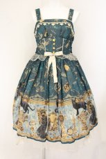 画像1: metamorphose / 黒猫と魔法の地図リボンジャンパースカート 1 グリーン系 O-26-08-04-026-ME-OP-OW-OS (1)