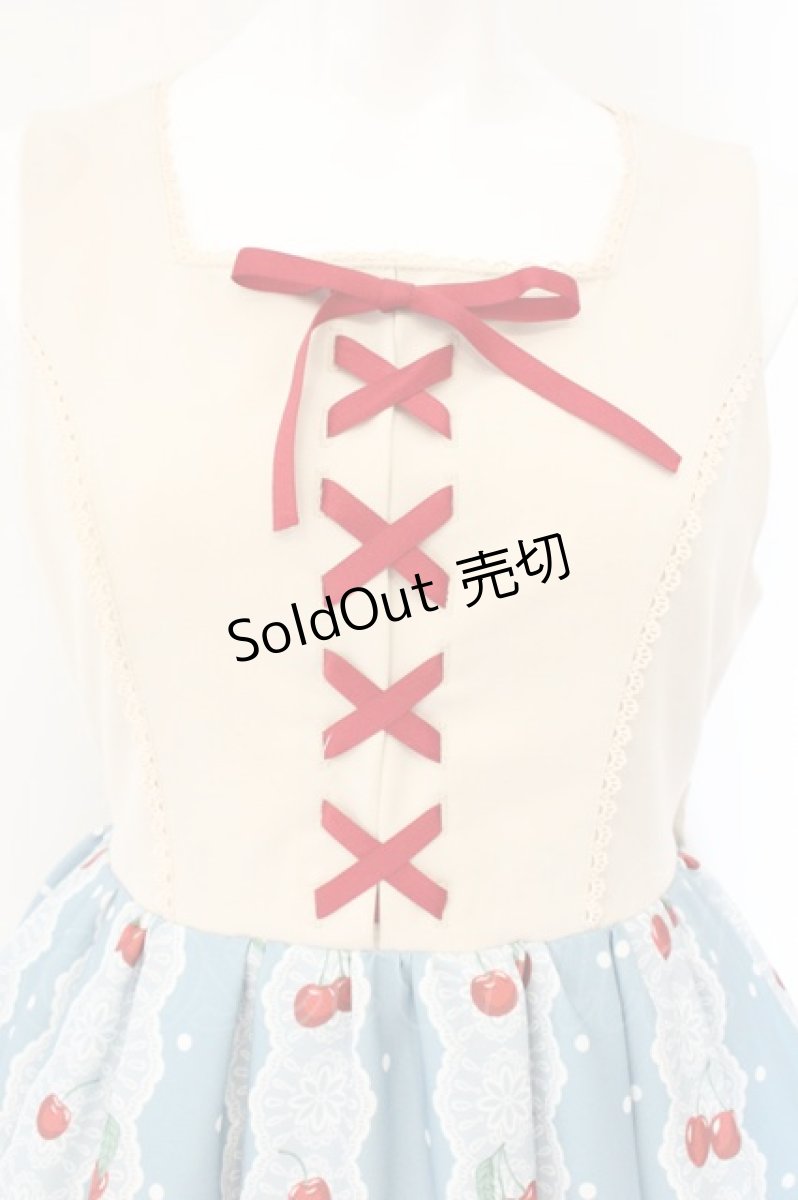 画像2: axes femme kawaii / クマパフェ柄切替ジャンスカ F サックス×アイボリー O-26-08-04-044-AX-OP-IG-OS (2)