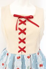 画像2: axes femme kawaii / クマパフェ柄切替ジャンスカ F サックス×アイボリー O-26-08-04-044-AX-OP-IG-OS (2)