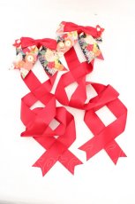 画像1: LOTUS ribbon / 和風ツインテールリボンバレッタ  マルチｘアカ O-26-08-04-1023-LO-AC-YM-OS (1)