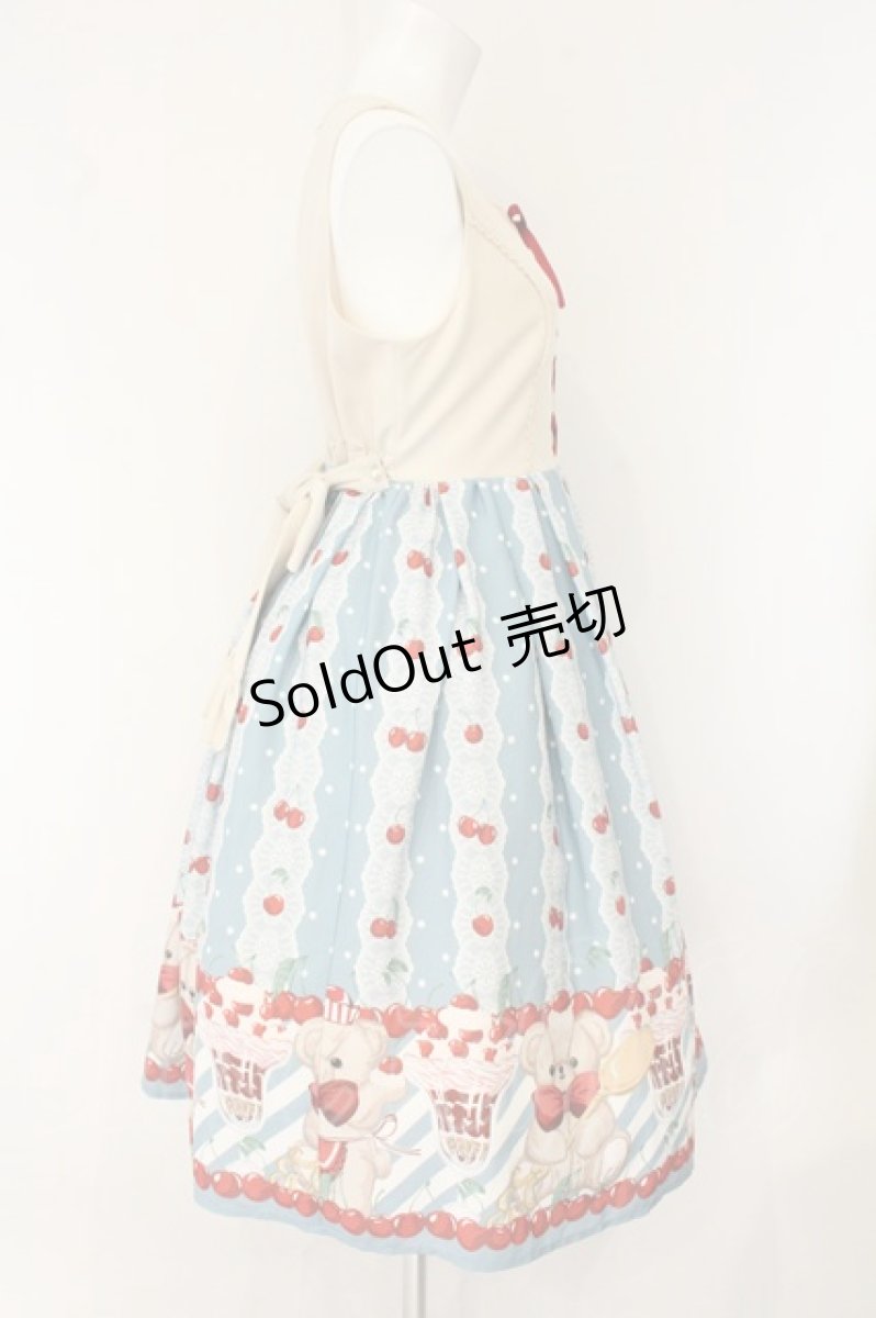 画像4: axes femme kawaii / クマパフェ柄切替ジャンスカ F サックス×アイボリー O-26-08-04-044-AX-OP-IG-OS (4)
