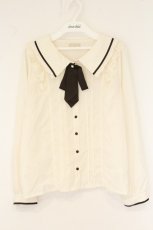 画像1: axes femme POETIQUE / タイ付きピンタックブラウス M オフシロ×ブラウン O-26-08-04-056-AX-BL-IG-OS (1)