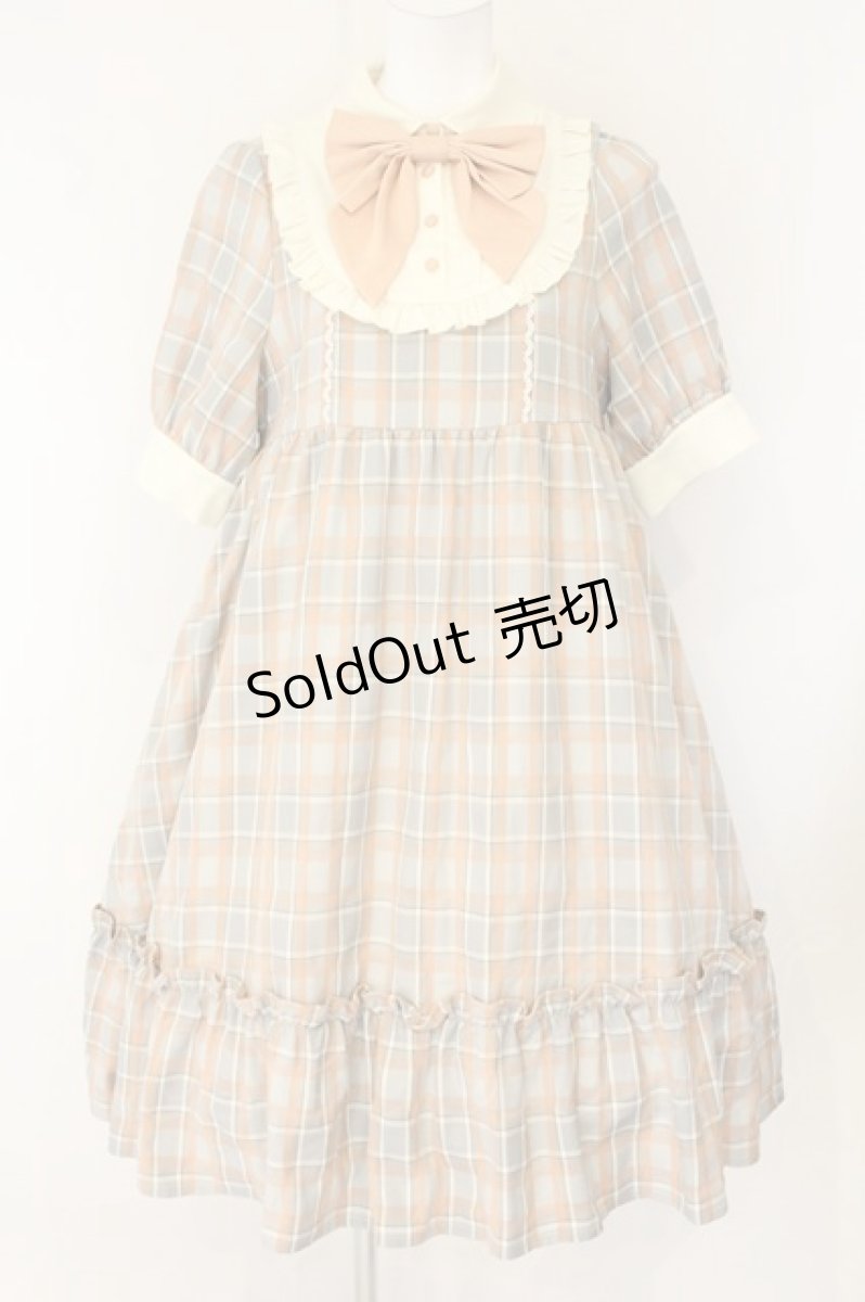 画像1: axes femme / チェック柄ワンピース  オレンジ×グレーチェック O-26-08-04-060-AX-OP-IG-OS (1)
