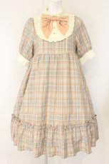 画像1: axes femme / チェック柄ワンピース  オレンジ×グレーチェック O-26-08-04-060-AX-OP-IG-OS (1)