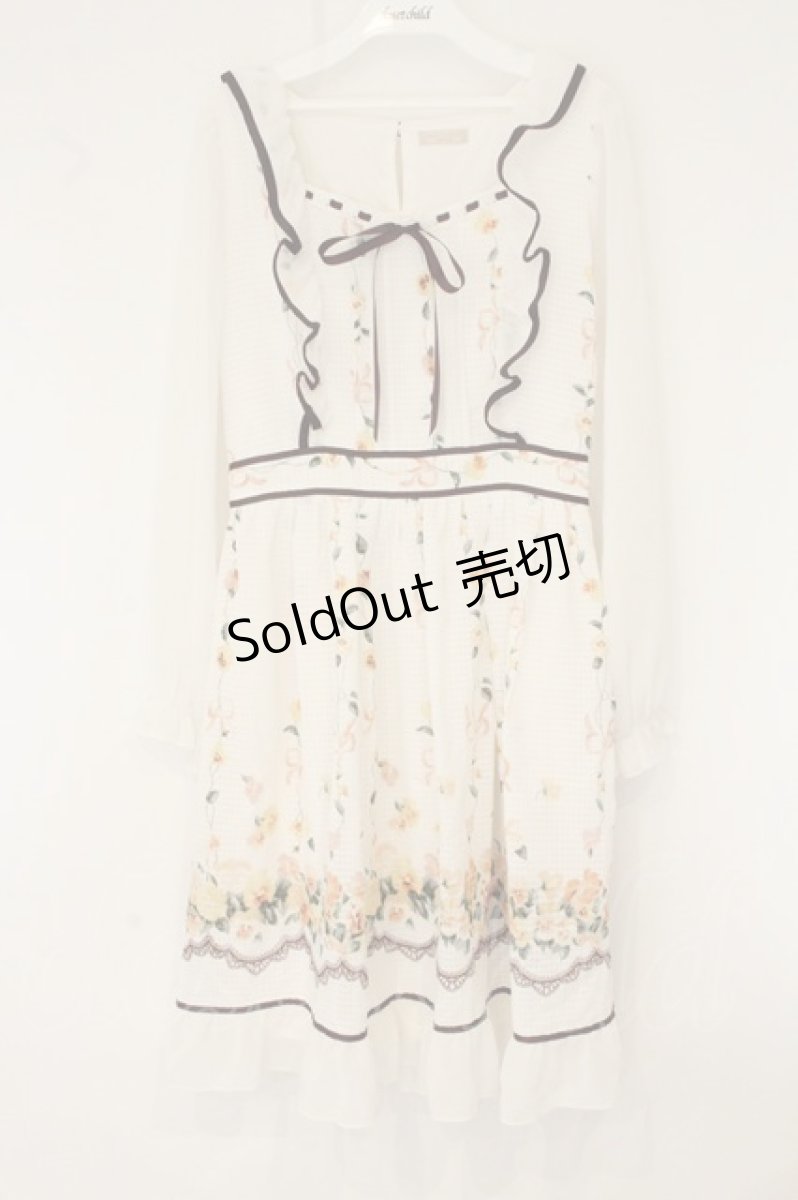 画像1: axes femme POETIQUE / パンジー柄フリルワンピース M オフシロ O-26-08-04-070-AX-OP-IG-OS (1)