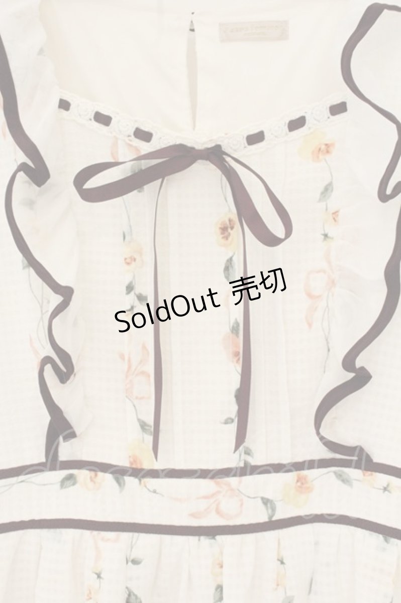 画像2: axes femme POETIQUE / パンジー柄フリルワンピース M オフシロ O-26-08-04-070-AX-OP-IG-OS (2)