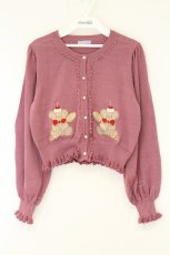 画像1: axes femme kawaii / クマパフェ刺繍ニットカーデ M ピンク O-26-08-04-083-AX-TO-IG-OS (1)