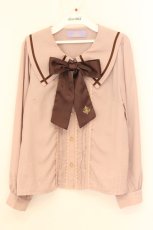 画像1: axes femme kawaii / セーラー襟ブラウス M ピンクベージュ×ブラウン O-26-08-06-041-AX-BL-IG-OS (1)