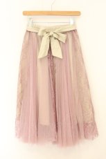 画像1: axes femme POETIQUE / レースｘチュールロングスカート M ピンク×ベージュ O-26-08-06-043-AX-SK-IG-OS (1)