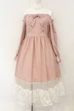 画像1: axes femme kawaii / レースアップオフショルワンピース M ピンク O-26-08-06-072-AX-OP-OW-OS (1)