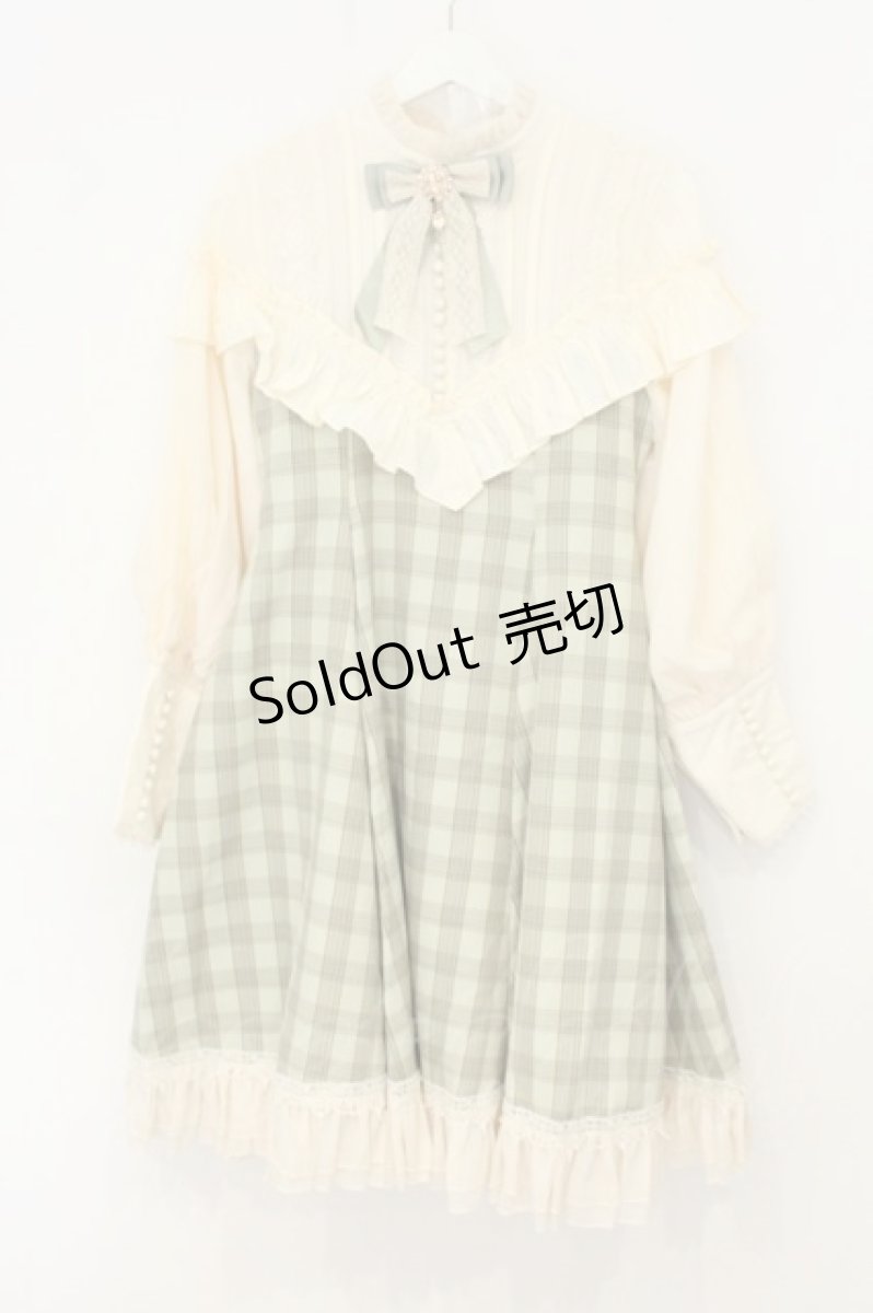 画像1: BABYGOD / チェック切替ワンピース  グリーン×生成り O-26-08-08-001-LO-OP-IG-OS (1)