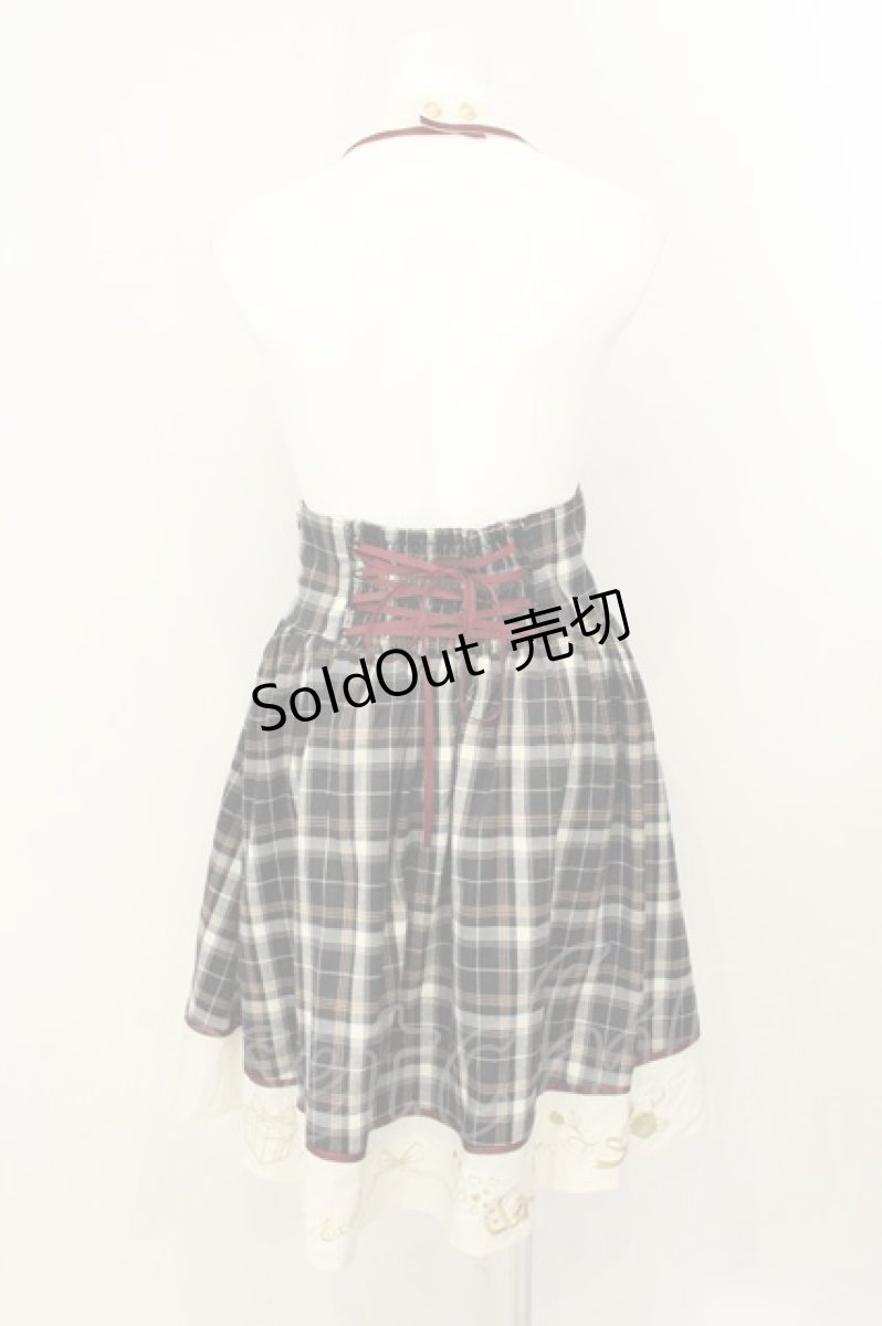 画像4: axes femme POETIQUE / 裾刺繍ホルターネックジャンパースカート  クロ×アイボリー O-26-08-08-027-AX-OP-IG-OS (4)