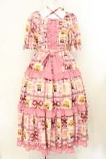 画像1: axes femme kawaii / ベアズベーカリー柄ロングワンピース M ピンク O-26-08-08-033-AX-OP-IG-OS (1)