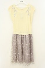 画像1: axes femme / レース×花柄ドッキングワンピース M キナリ×ラベンダー O-26-08-08-090-AX-OP-OW-OS (1)