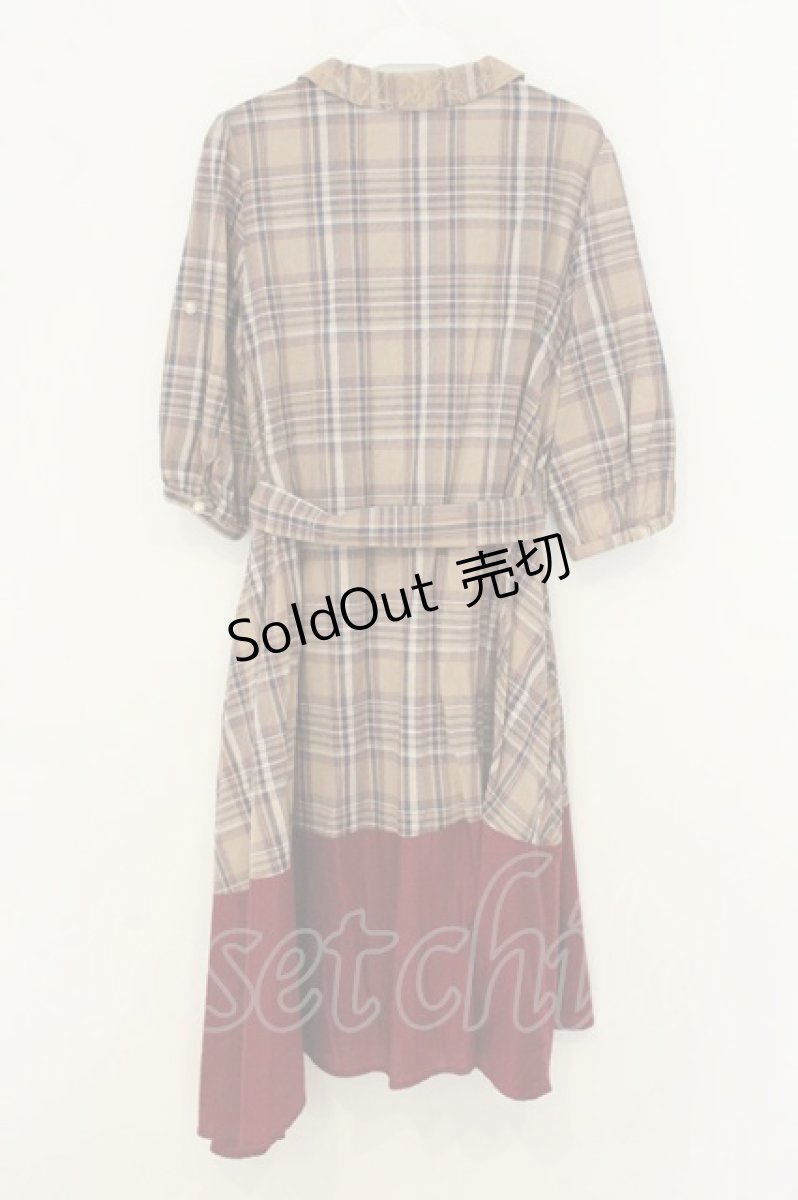 画像3: axes femme / 裾切り替えシャツワンピース M ワイン×ベージュ O-26-08-08-094-AX-OP-OW-OS (3)