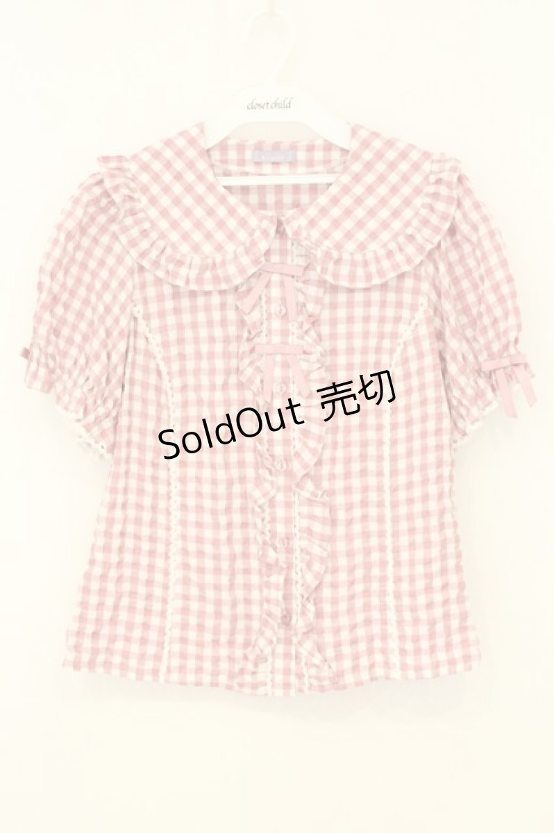 画像1: axes femme kawaii / ギンガムチェック半袖ブラウス M ピンク O-26-08-08-013-AX-BL-IG-OS (1)