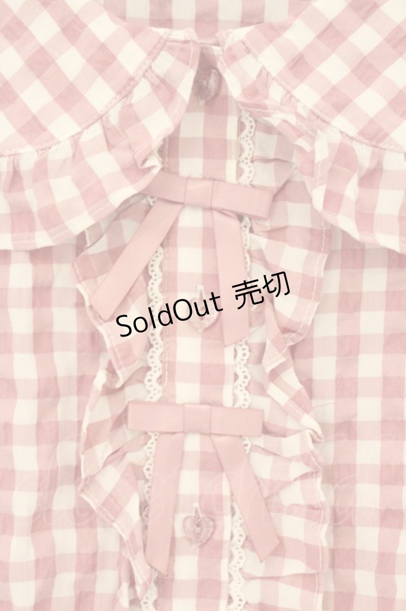 画像2: axes femme kawaii / ギンガムチェック半袖ブラウス M ピンク O-26-08-08-013-AX-BL-IG-OS (2)