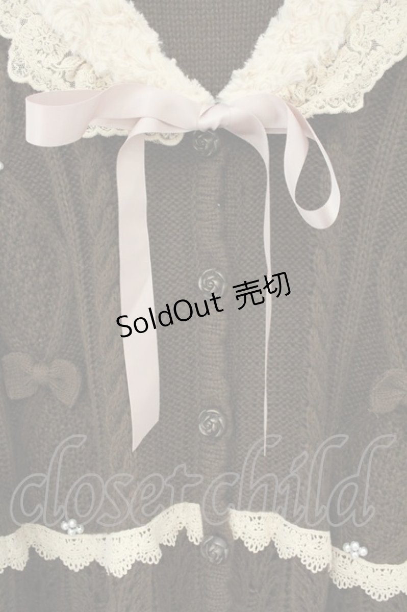 画像2: axes femme kawaii / ファー付きニットポンチョ  ブラウン O-26-08-08-002-AX-CO-IG-OS (2)