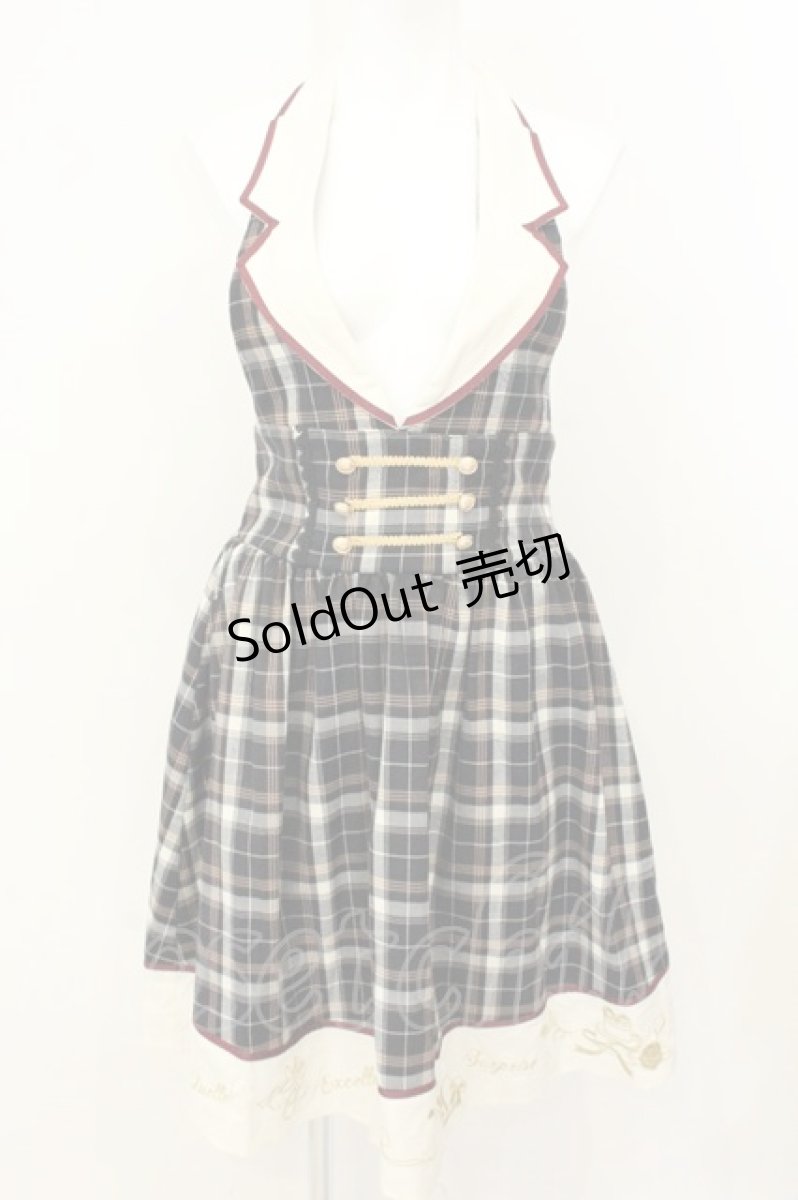 画像1: axes femme POETIQUE / 裾刺繍ホルターネックジャンパースカート  クロ×アイボリー O-26-08-08-027-AX-OP-IG-OS (1)