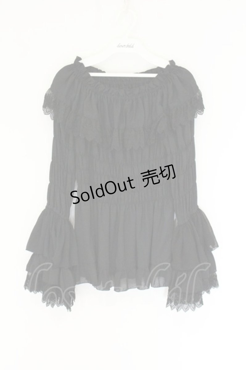 画像1: ATELIER PIERROT / ローズオフショルダーシャーリングブラウス  ブラック O-26-08-09-012-EL-BL-IG-OS (1)