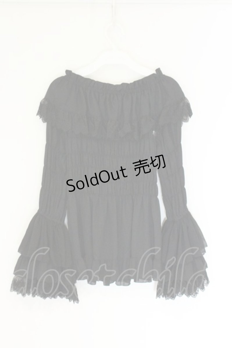 画像4: ATELIER PIERROT / ローズオフショルダーシャーリングブラウス  ブラック O-26-08-09-012-EL-BL-IG-OS (4)